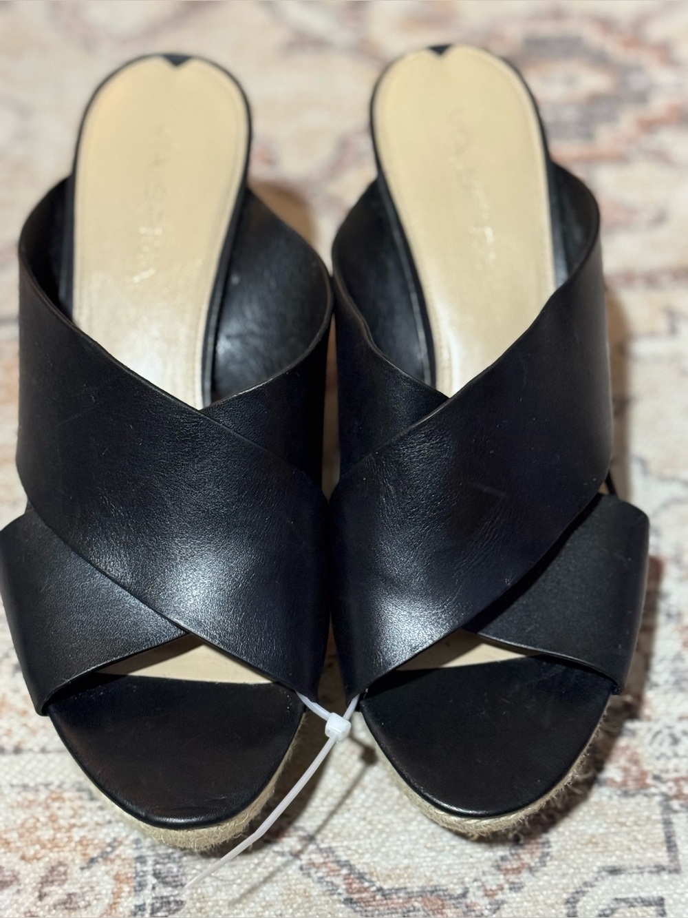 Via Spiga Women’s Black Leather Crisscross Slide Sandals